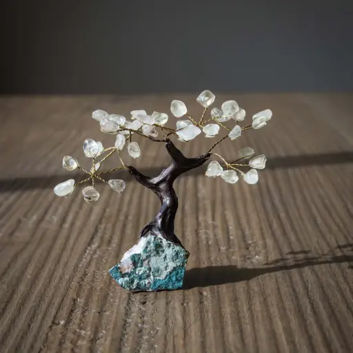 [ALM1215] Árvore de quartzo mini com base drusa de ametista